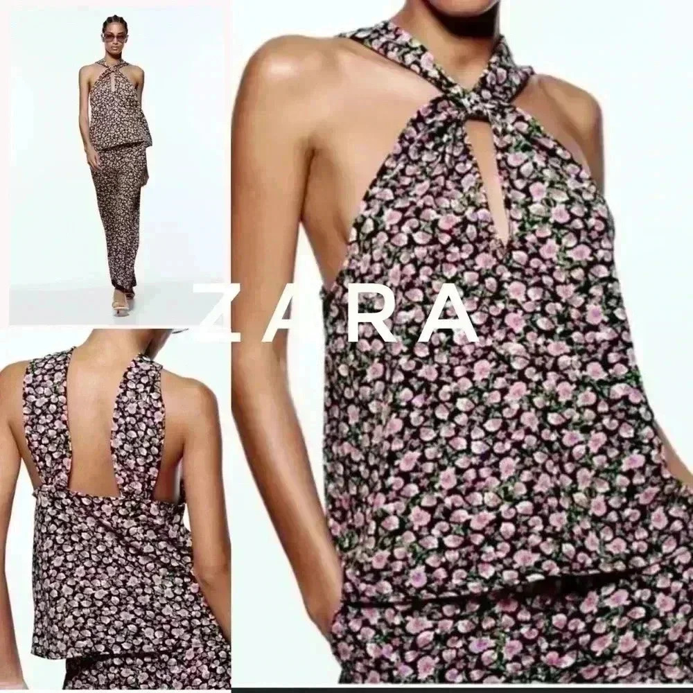 BNWT ZARA FLORAL PRINT HALTER TOP Size M - Picture 1 of 5